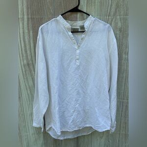 Cubavera size L white linen popover blouse Lagenlook Classic